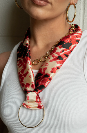 Oversized Hoop Red Snakeskin Scarf Necklace