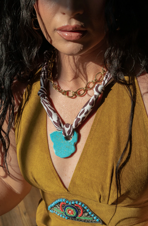 Chocolate Zebra and Turquoise Scarf Necklace