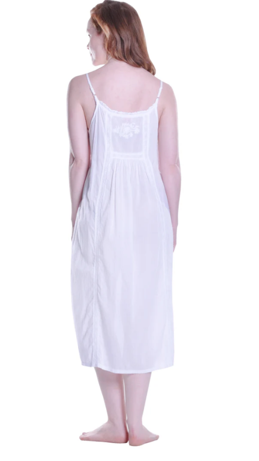 La Cera Embroidered Bib Yoke Sleeveless Gown L - 14-16 / White