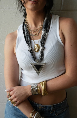 Oversized Triangle Snake Print Scarf Necklace