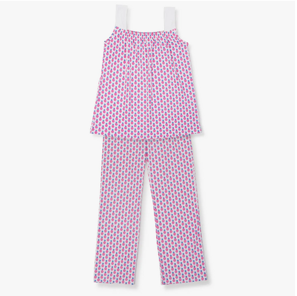 Pennie Women's Pima Cotton Pajama Pant Set Pink Pineapple Swag.