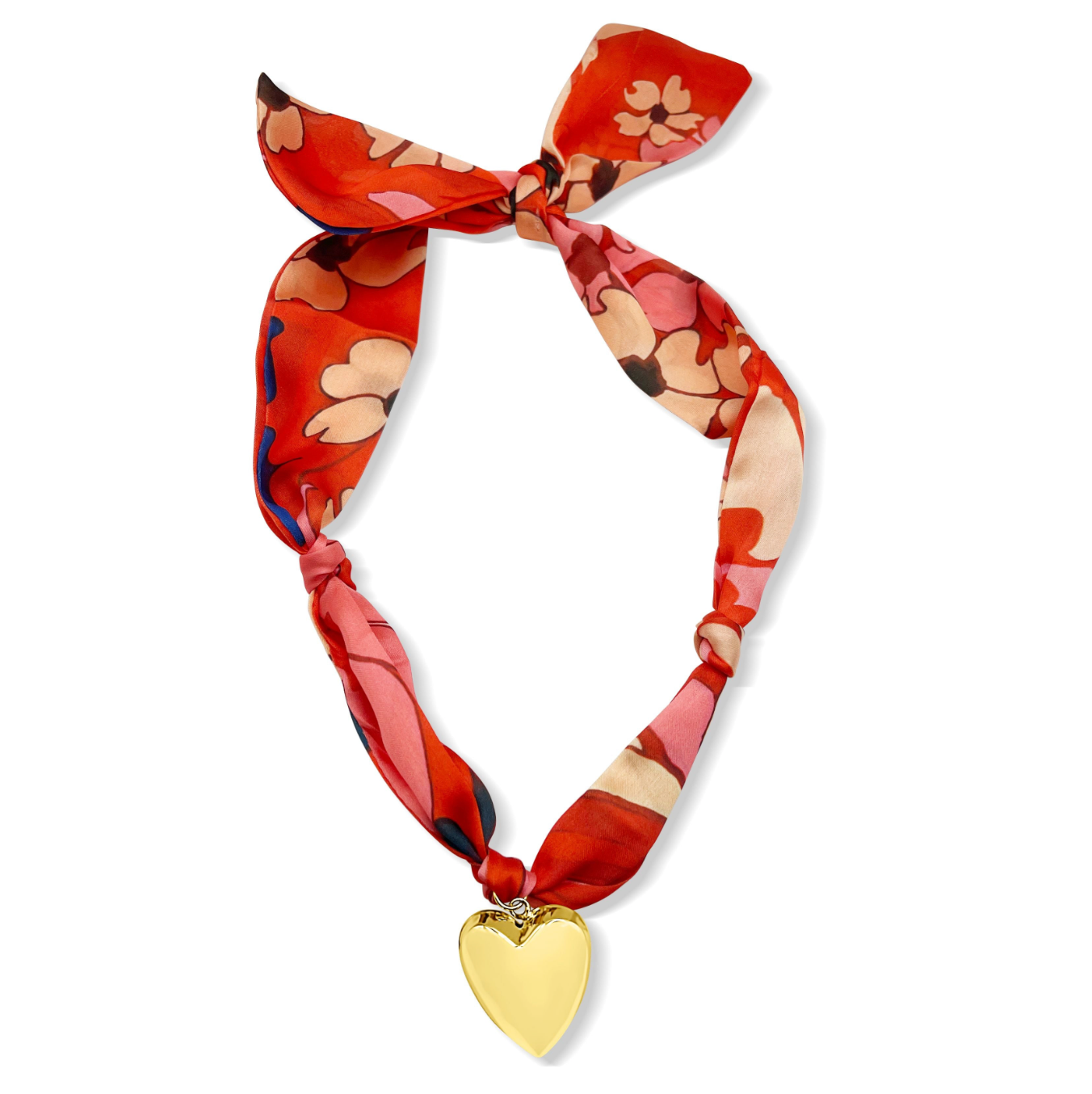 Pink & Red Heart Pendant Scarf Necklace