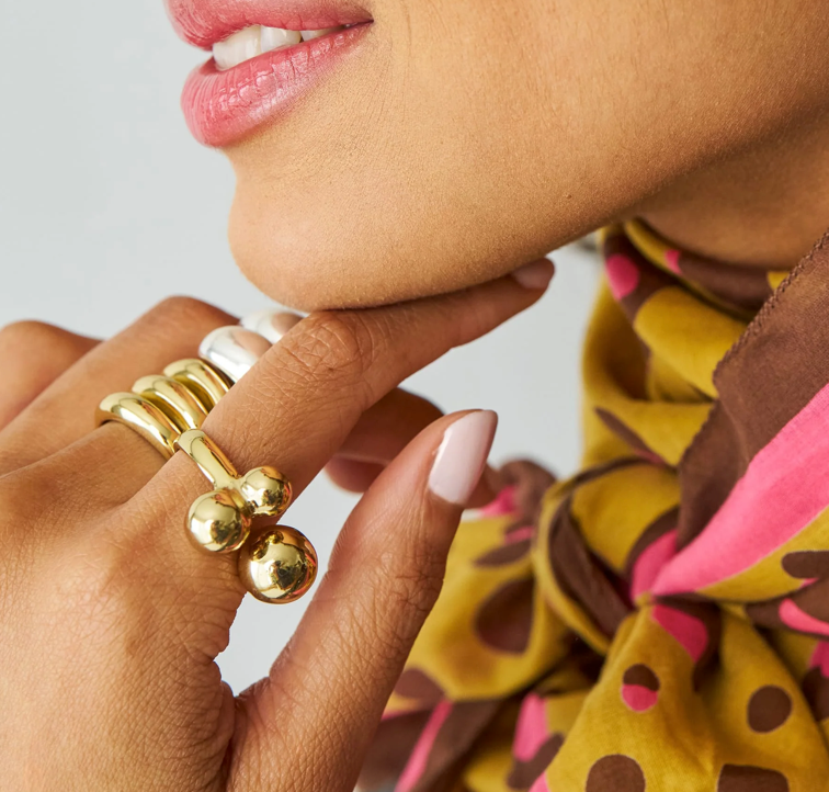 Jane Open Wrap Triple Bubble Adjustable Ring Brass