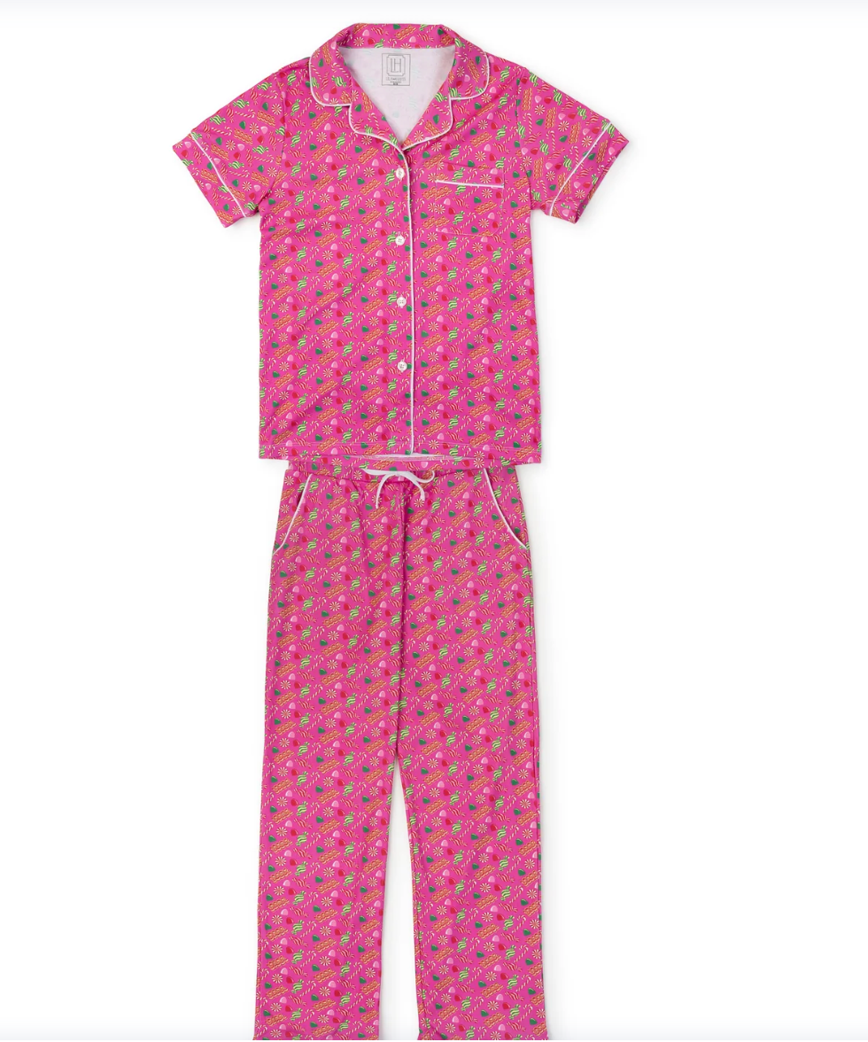 Laney Women's Pima Cotton Pajama Pant Set - Christmas Candy Pink