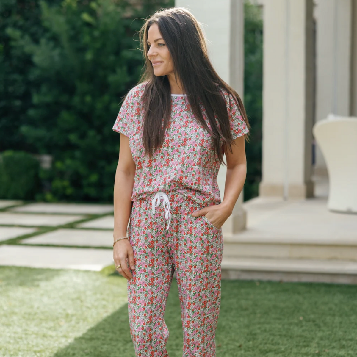 Marcia Women's Pima Cotton Pajama Pant Set - Floral Noel