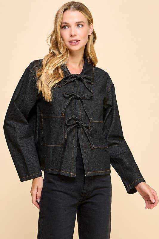 CJ6608-Denim Collared Oversize Jacket: DENIM / L