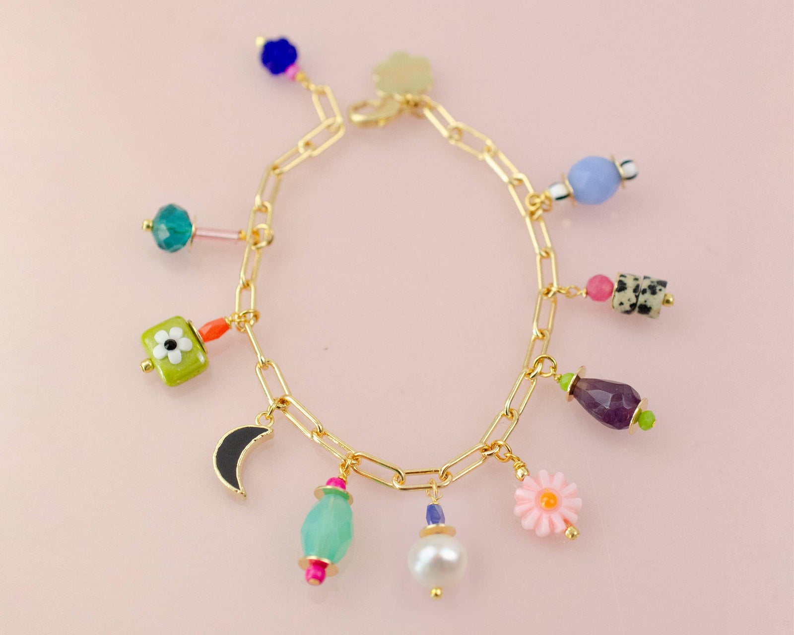 Colorful Pearl Charm Bracelet