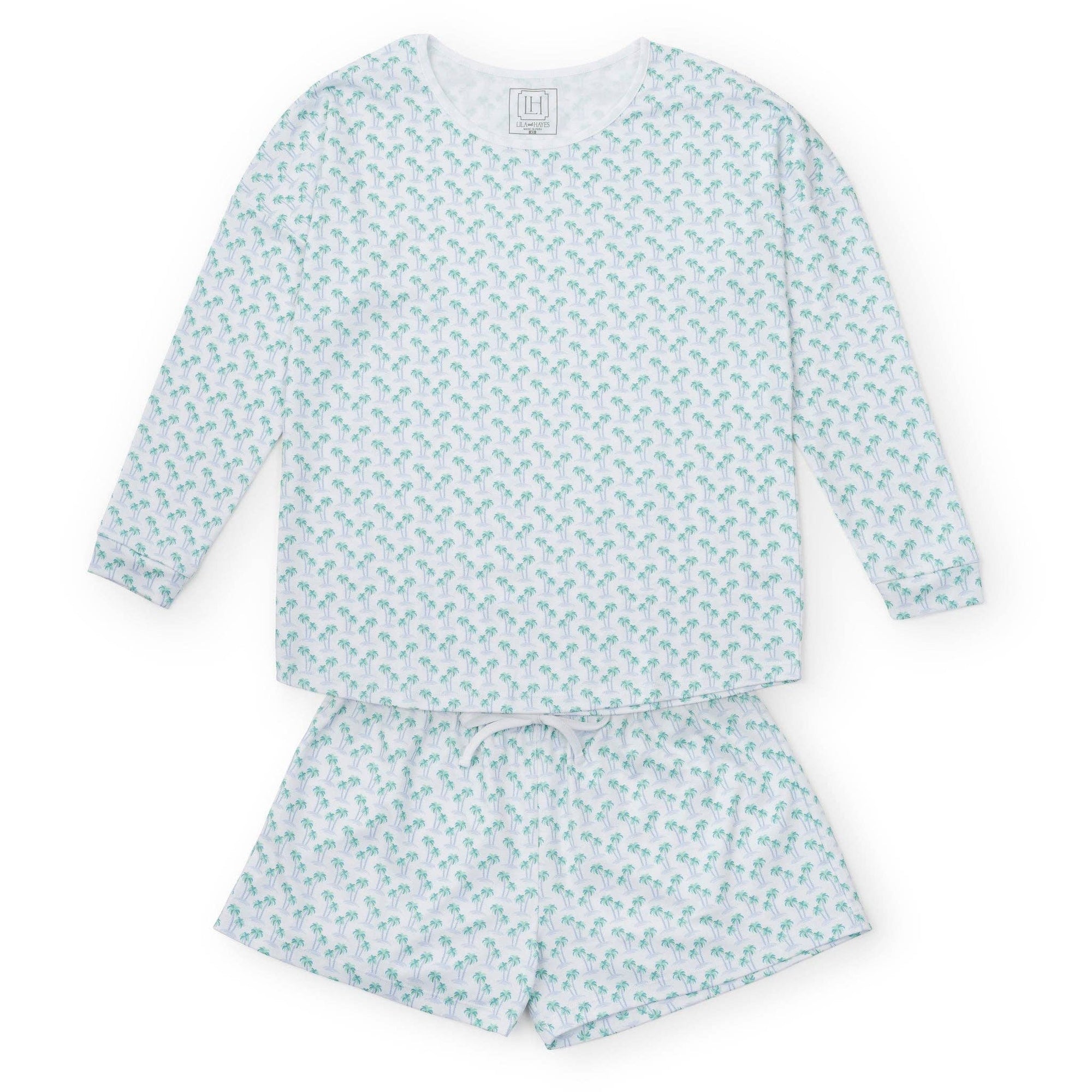 Anna Women's Longsleeve Top Short Set - Palm Tree Isle Blue
