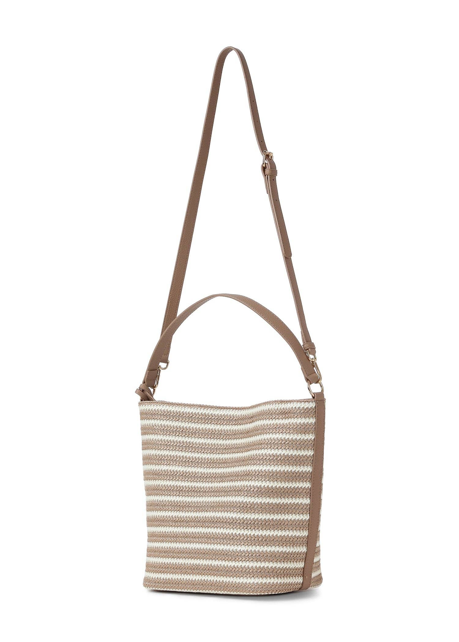 Raffia Shoulder Bag Beige and Tan Striped- Celine Capri
