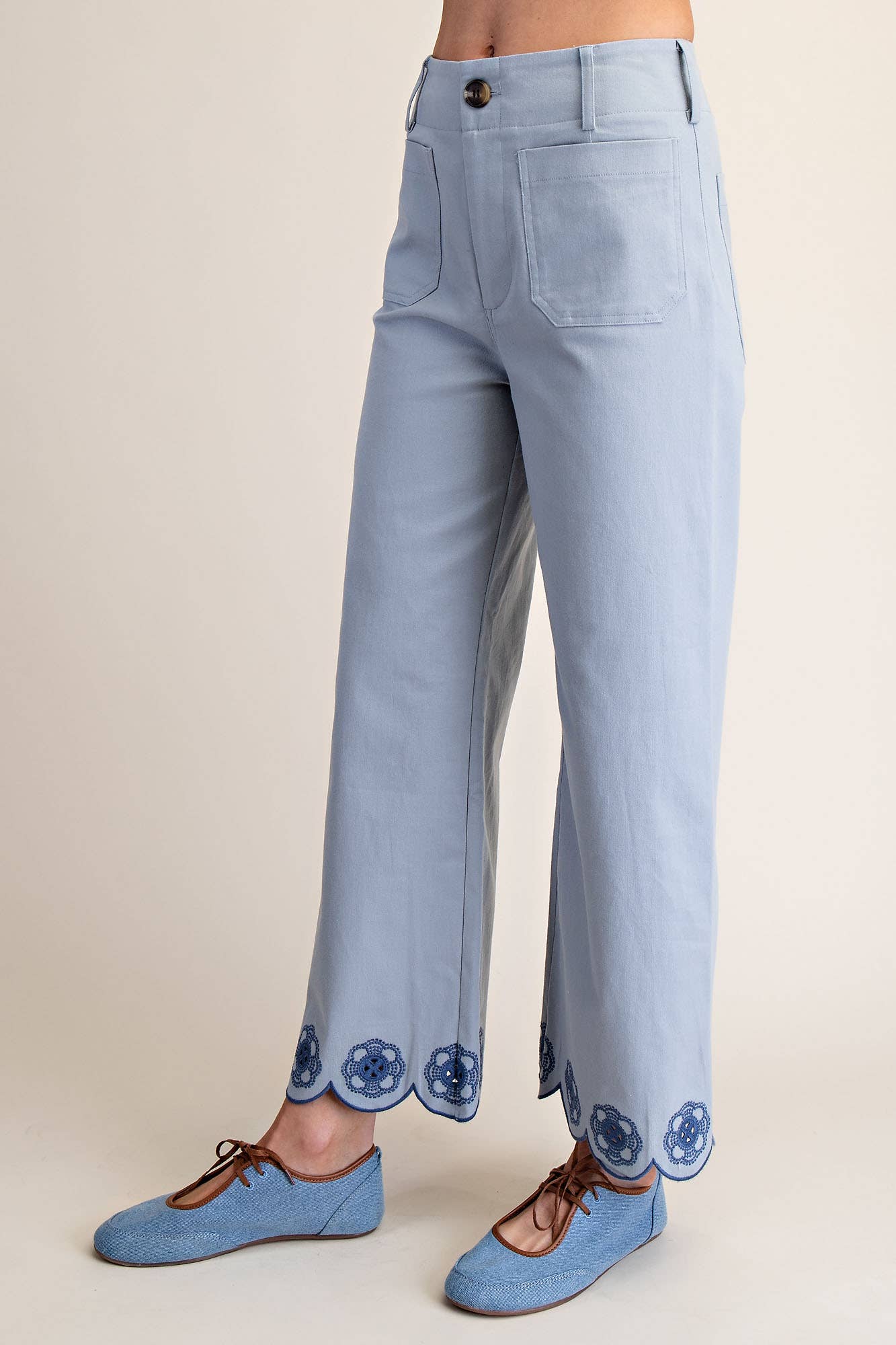 Colette Scallop-Hem Wide-Leg Pants: Blue