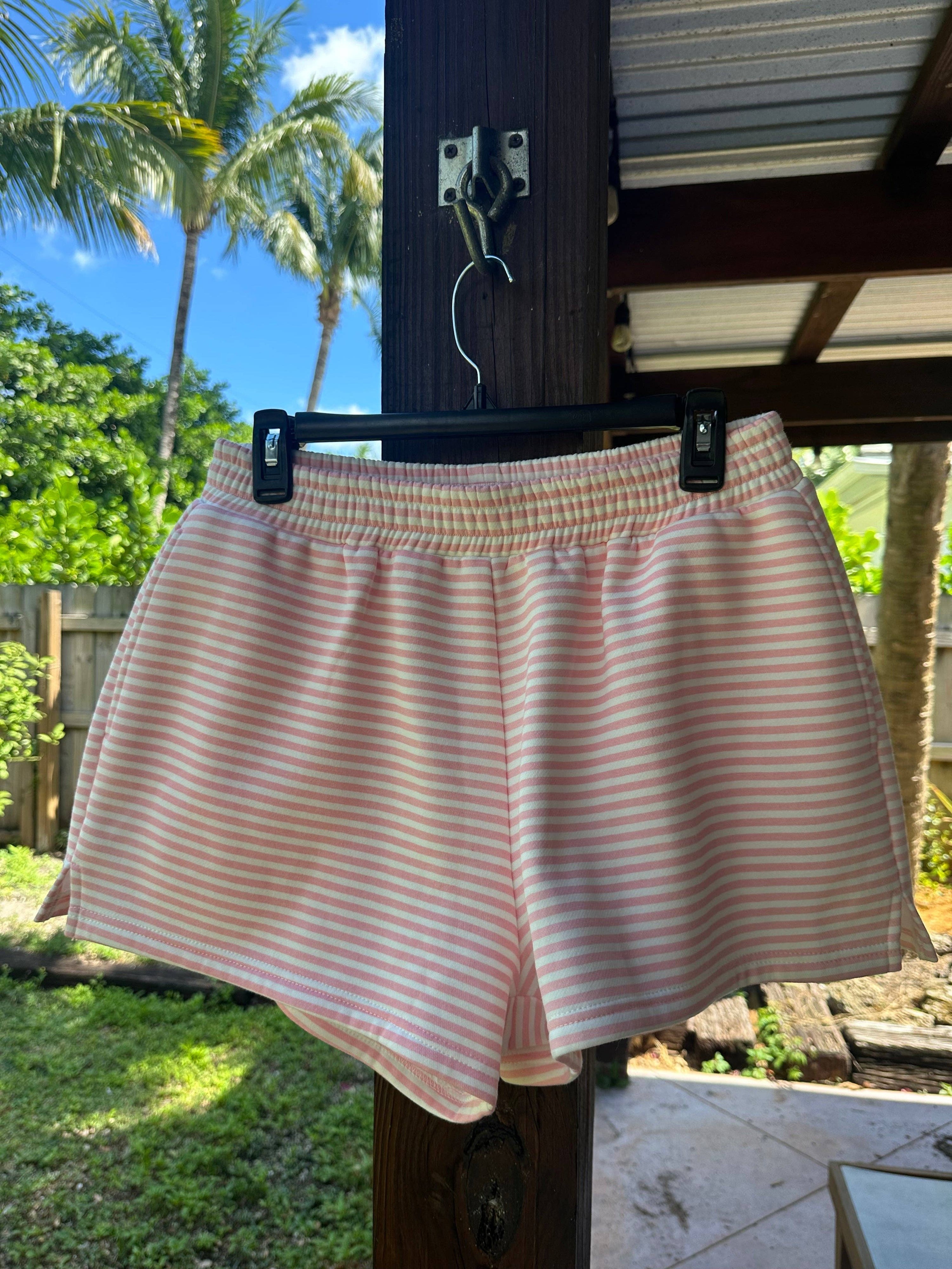 Light Pink and White Big Striped Shorts: Pink/white Big Stripes