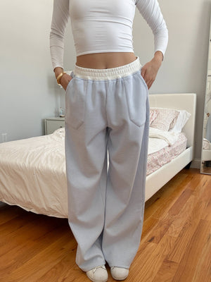 Blue and White Mini Striped Sweatpants: Blue/White Mini Stripes