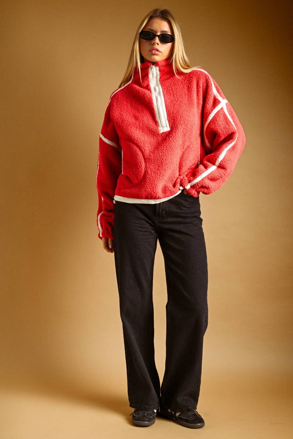 T7388   HALF ZIP UP SHERPA PULLOVER: CREAM / M