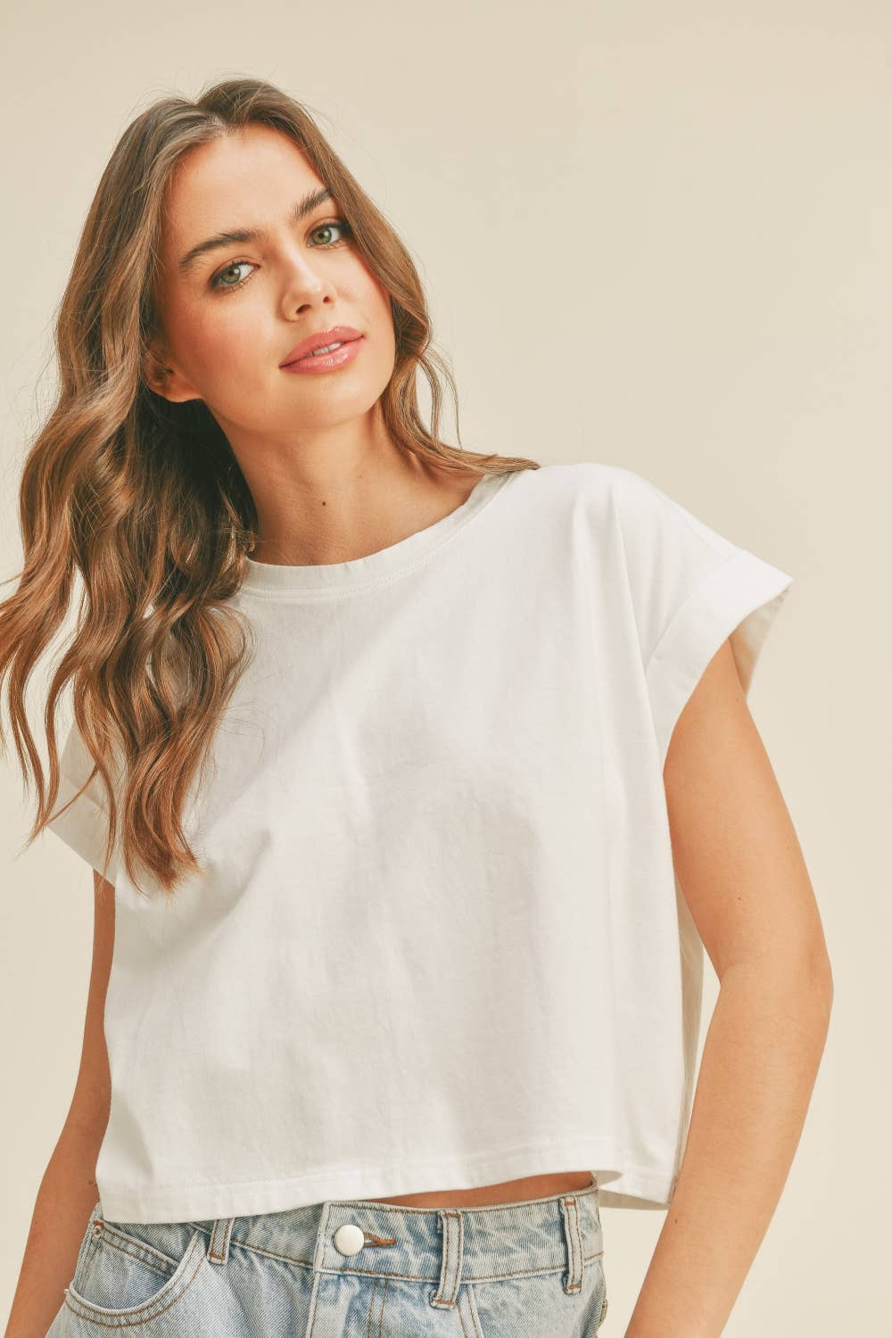 T2263 ROUND NECK CUFFED SLEEVE TOP: HEATHER GREY / L