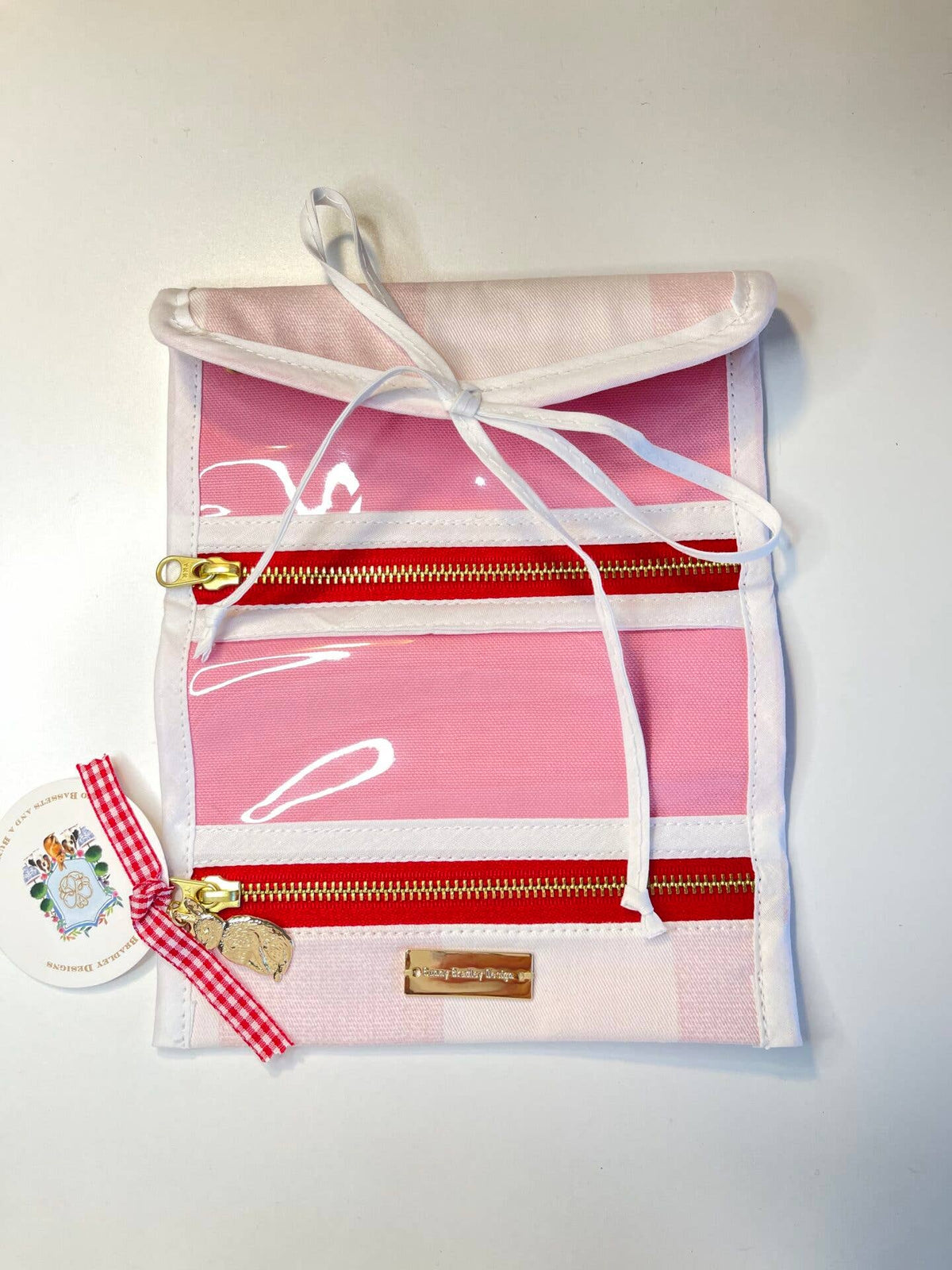 The Jules Jewelry Roll - Pretty in Pink Gingham: Blue Garden