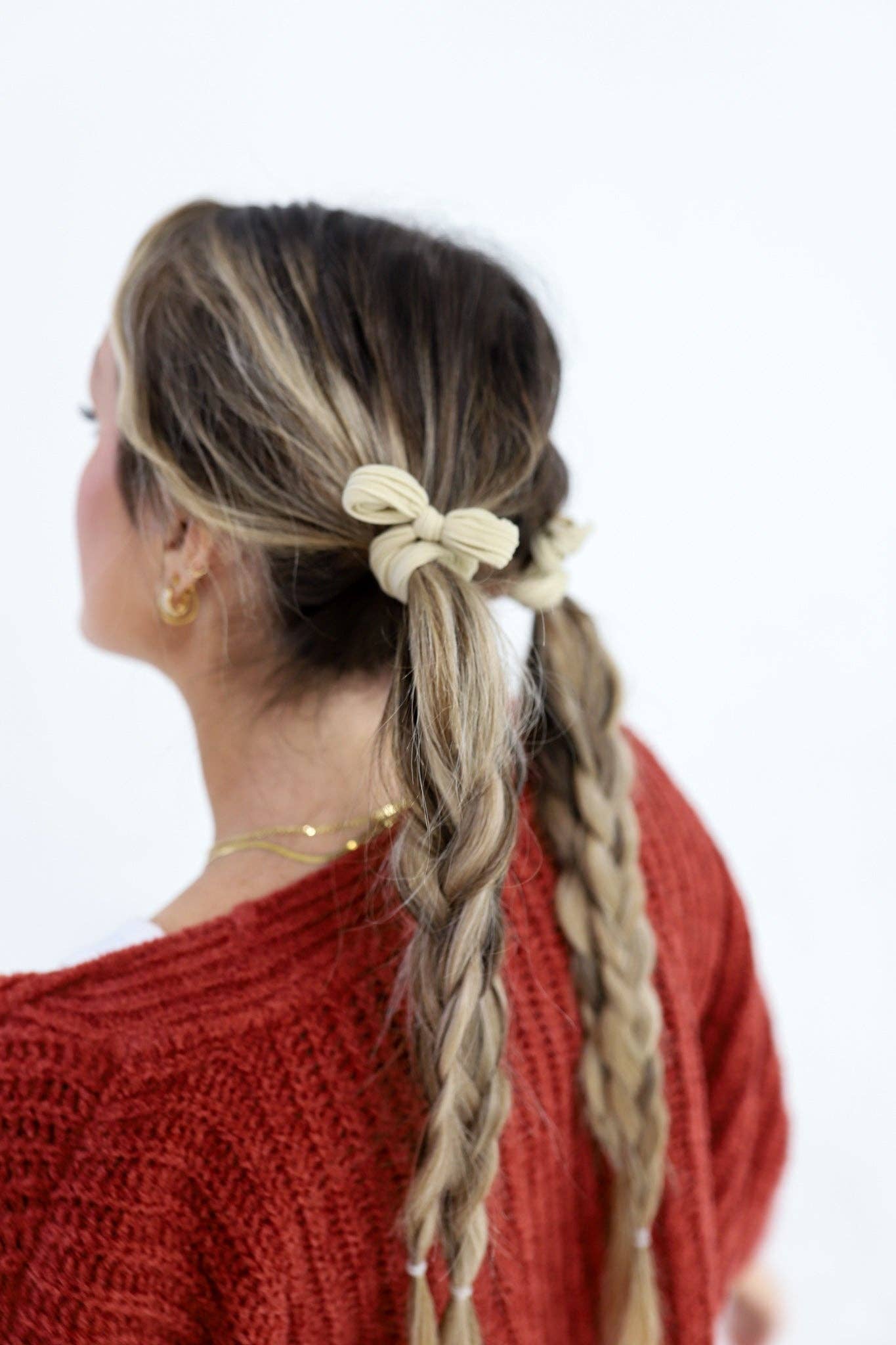 BOW SLICK BACK PONYTAILS (PACK OF 3): LIGHT PINK