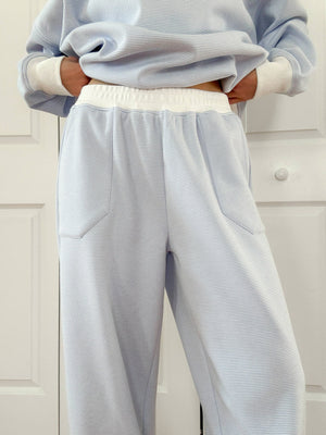 Blue and White Mini Striped Sweatpants: Blue/White Mini Stripes