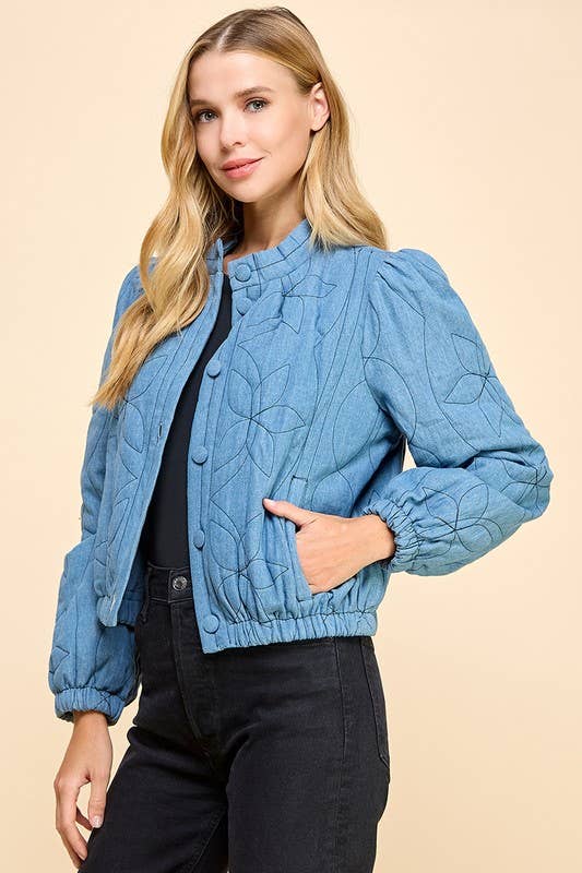 CJ6595-Denim Quilted Side Pockets Jacket: DENIM BLUE / S