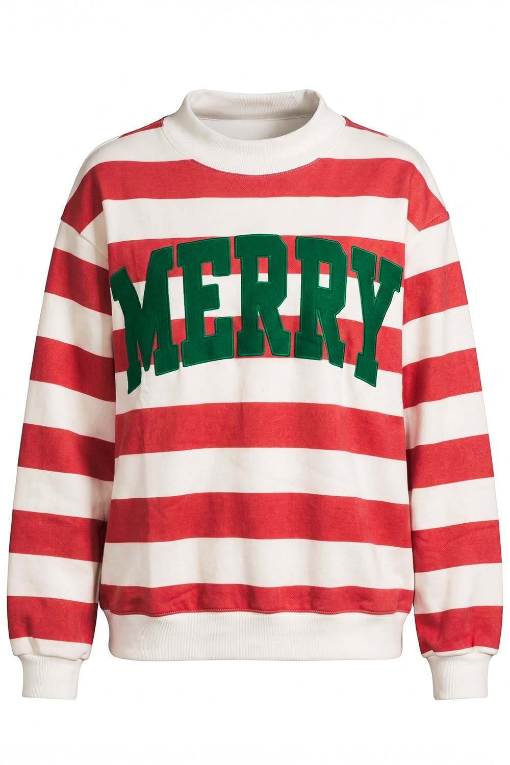 IT2594E-MERRY7 | 'MERRY' Applique Embroidered Sweatshirt : RED/WHITE / L/XL