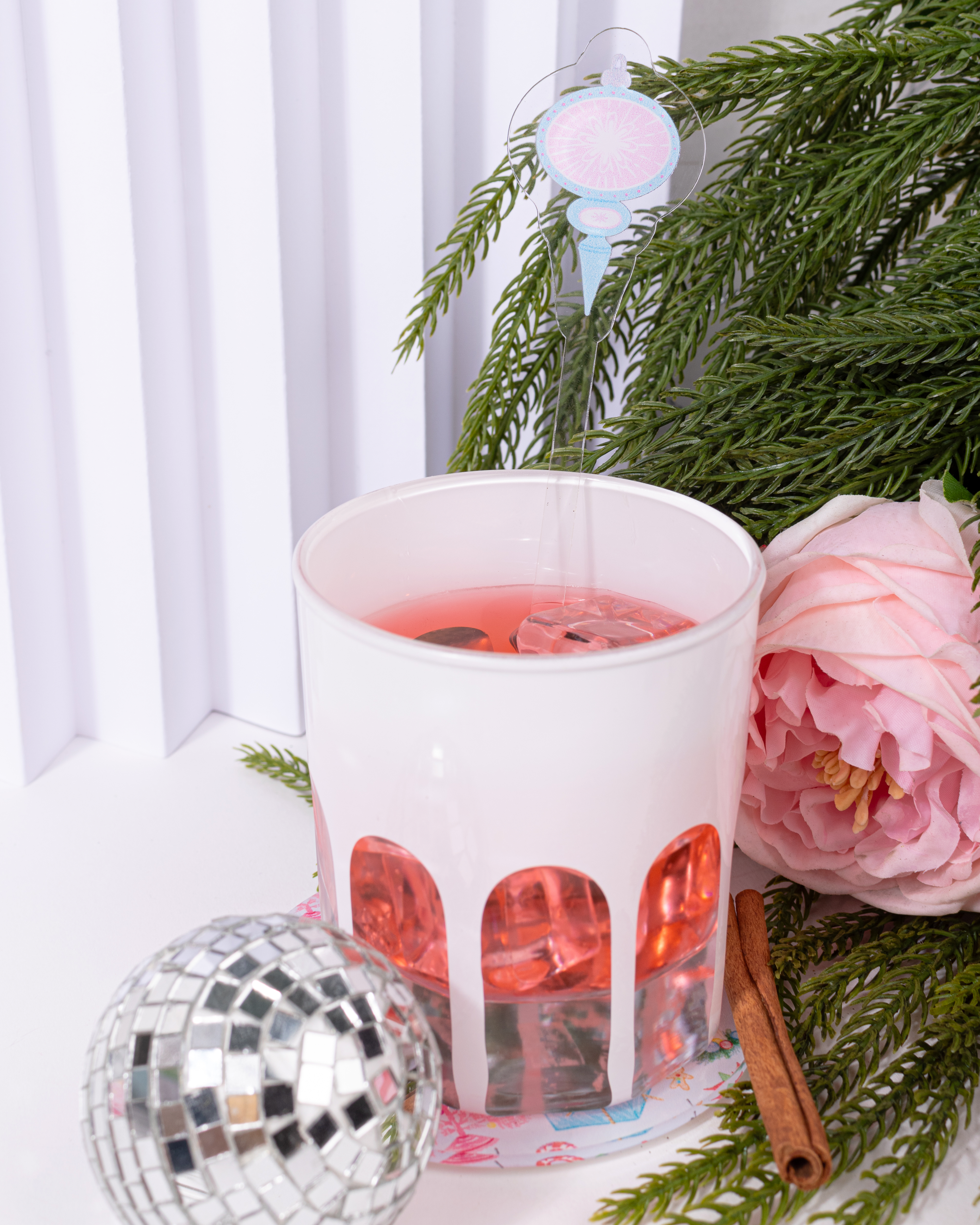 WS - Vintage Blue and Pink Ornament Acrylic Stir Stick