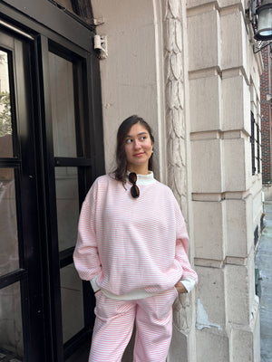 Light Pink and White Big Striped Mockneck Sweatshirt: Pink/White Big Stripes