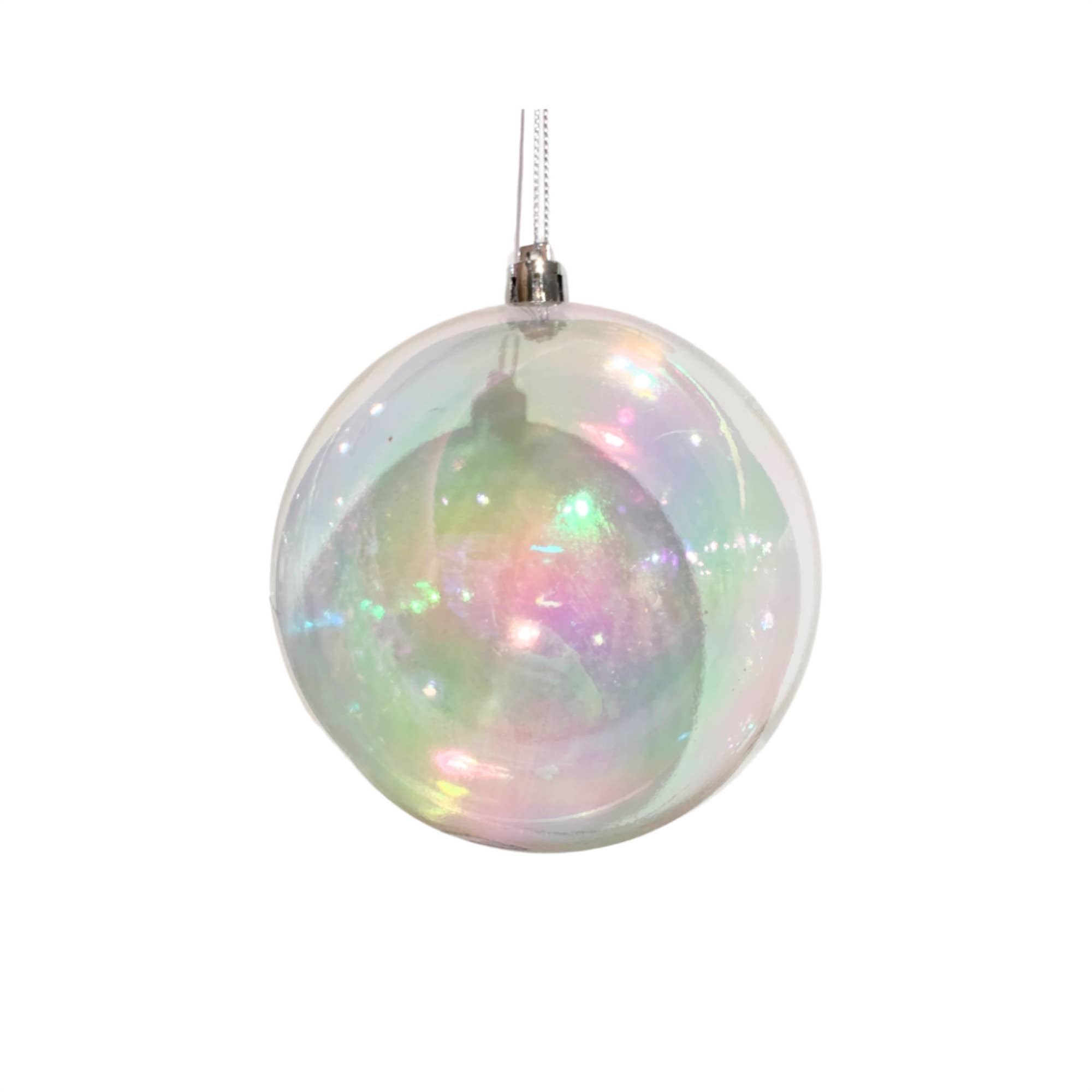 CLEAR IRIDESCENT PLASTIC BALL ORNAMENT 5.5"