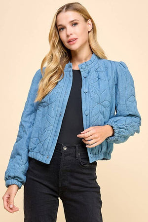 CJ6595-Denim Quilted Side Pockets Jacket: DENIM BLUE / M