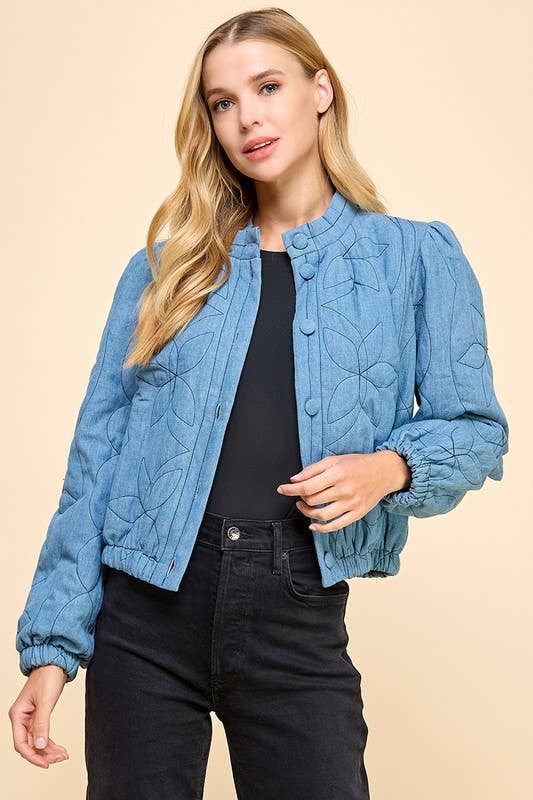 CJ6595-Denim Quilted Side Pockets Jacket: DENIM BLUE / S