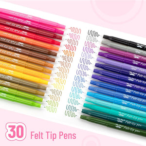 Felt Tip Pens, 30 Pack, 0.7mm Fine Tip, Fast Dry, No Smear