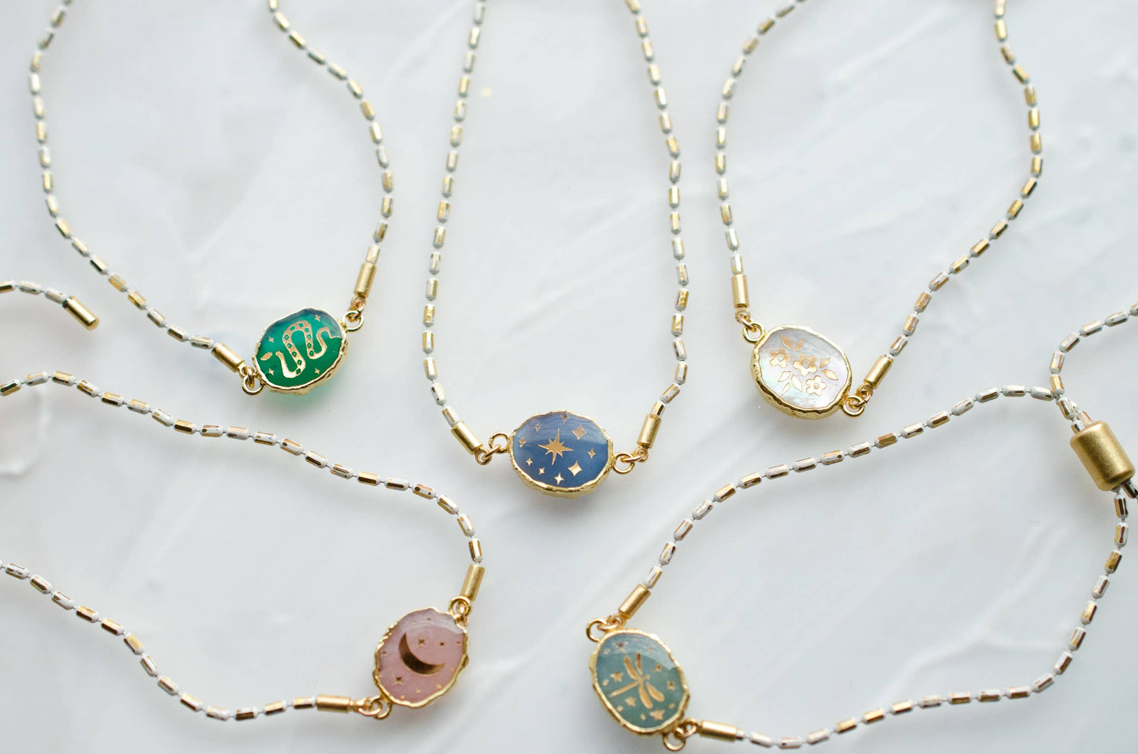 Gemstone Pull Tie Bracelet: Moonstone / Sun