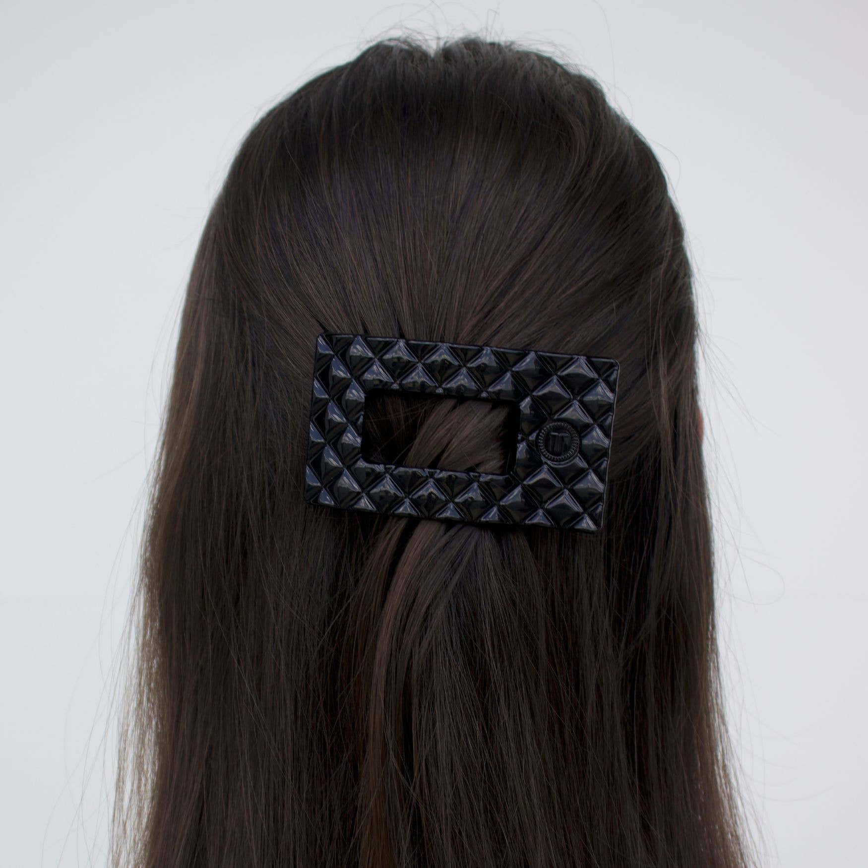 Flat Rectangle Hair Clip | Small | Jet Black Quilted