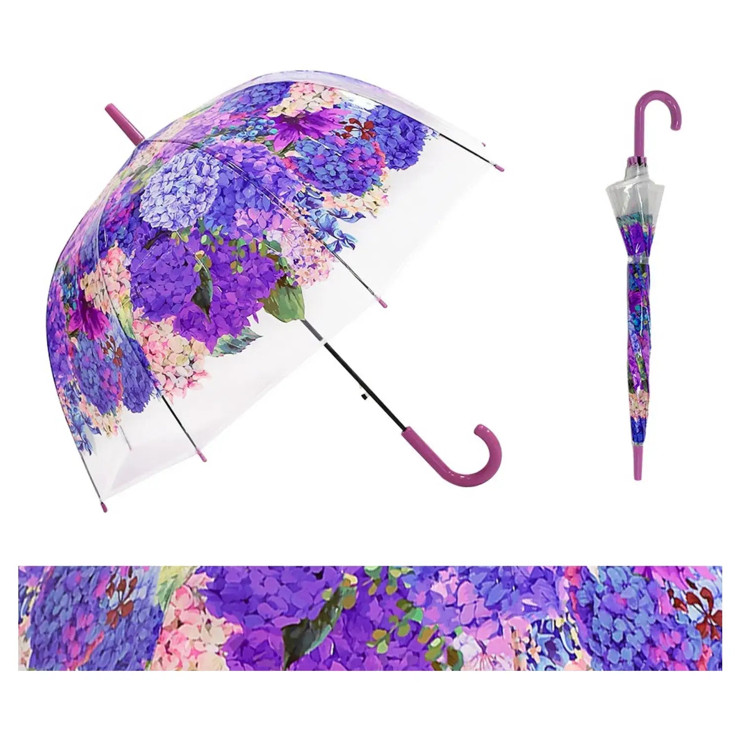 Ladies Spring Flower Dome Shape Plastic Long Stick  Umbrella: White