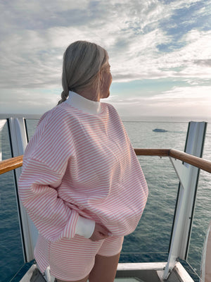 Light Pink and White Big Striped Mockneck Sweatshirt: Pink/White Big Stripes