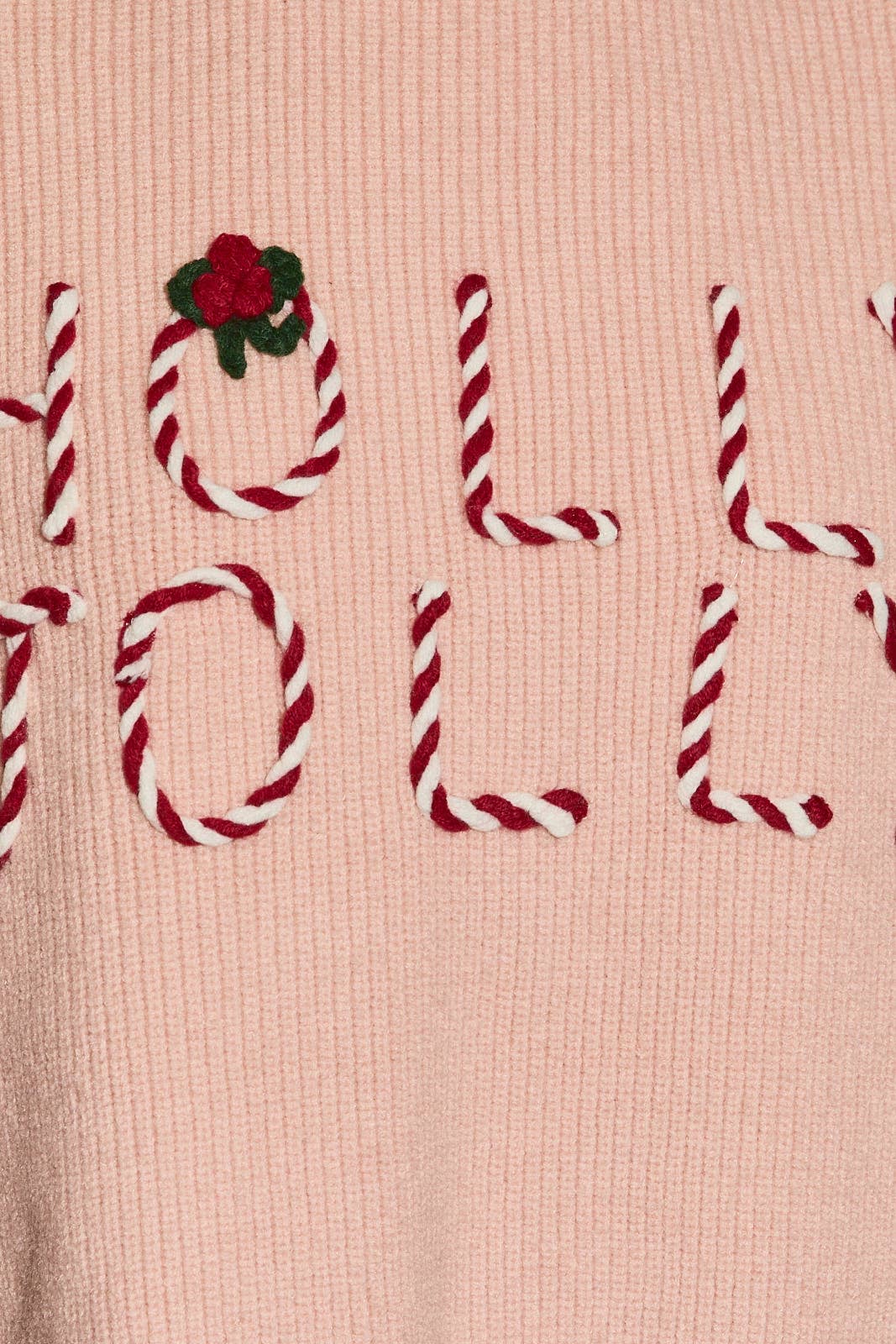 Holly Jolly Embroidered Cropped Knit Sweater: LT PINK / S