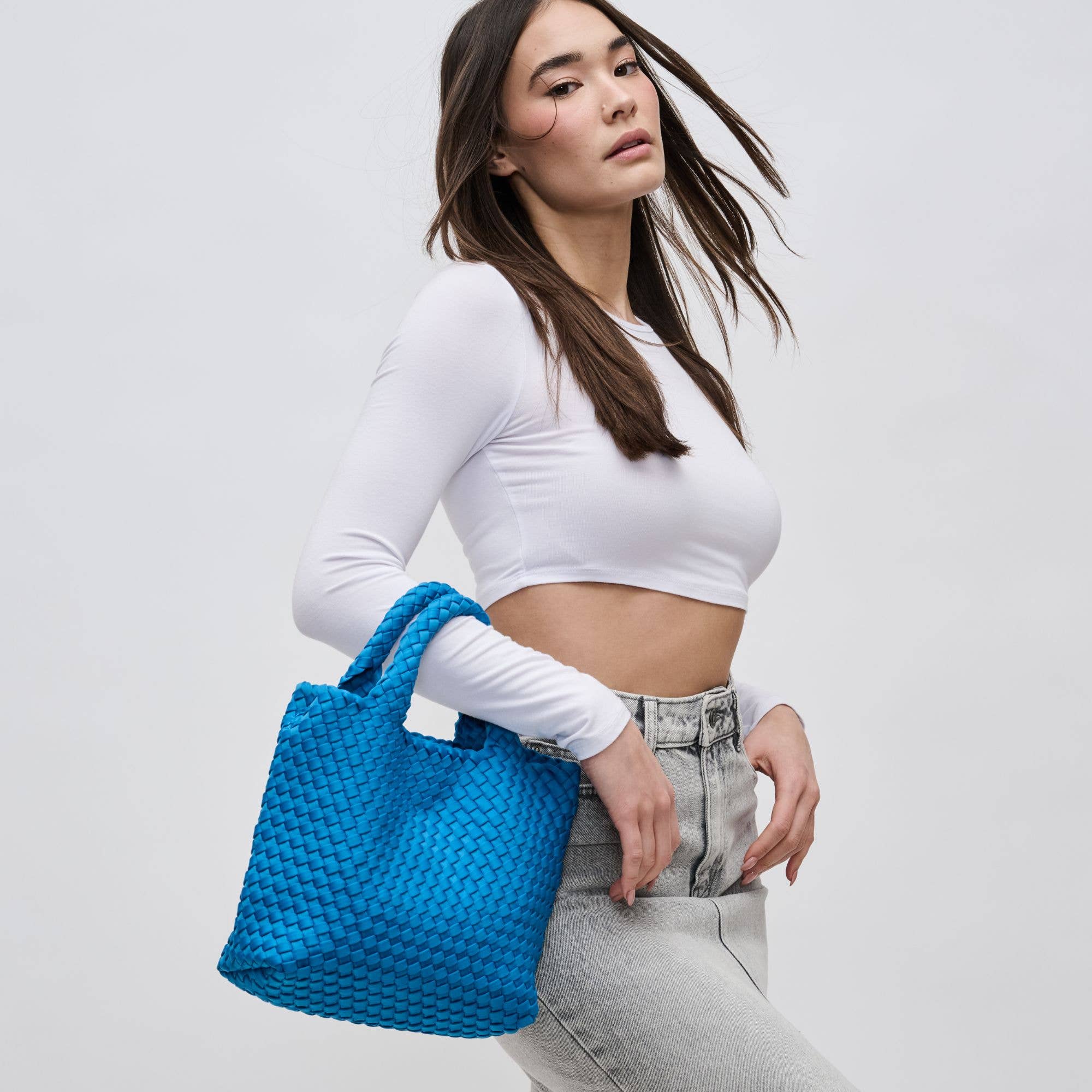 Sky's The Limit - Small Woven Neoprene Crossbody: Nude