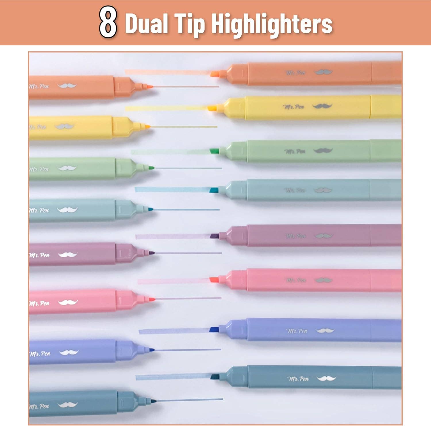 Mr. Pen- Aesthetic Dual Tip Bible Highlighters, No Bleed Through Assorted Color, 8pcs, Cute Highlighter Dual Tip for Journaling Supplies and School Accessories: Assorted