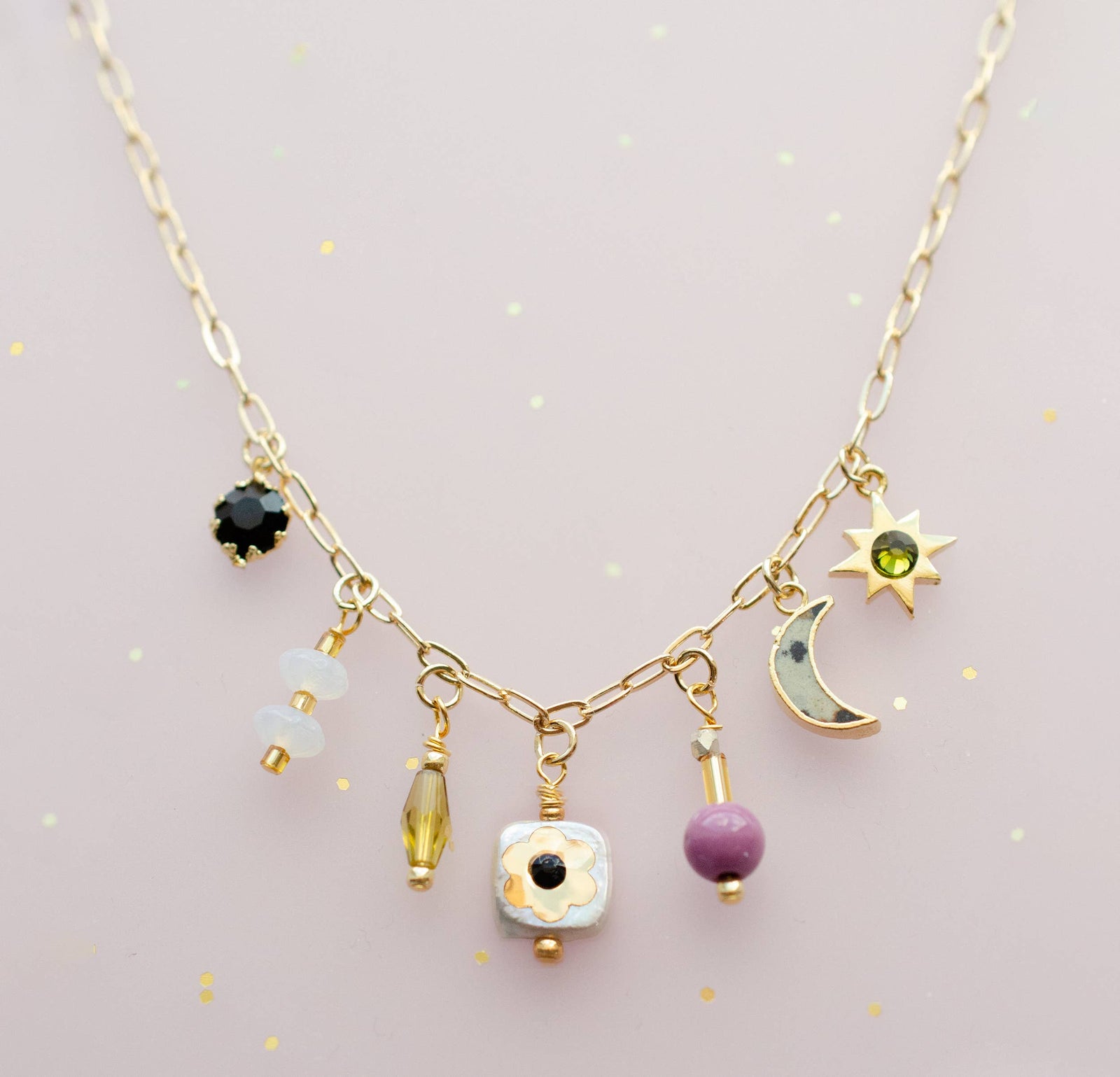 Dainty Flower Beaded Charm Necklace