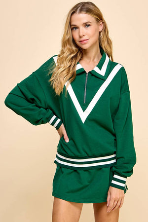 CT8927-Striped Detail Quarter Zip Sweater: NAVY / S