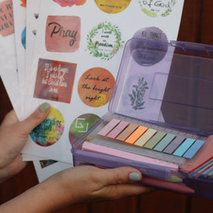 Bible Journaling Set – Gel Pens, Highlighters, Sticky Notes, Stickers & Pencil Case Options: Purple / Set 2
