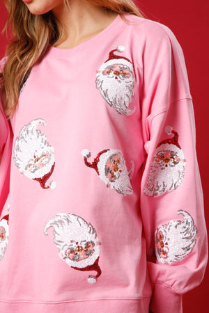 Sequin Santa Sweatshirt : Pink