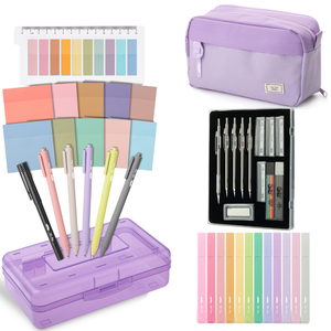Bible Journaling Set – Gel Pens, Highlighters, Sticky Notes, Stickers & Pencil Case Options: Purple / Set 2