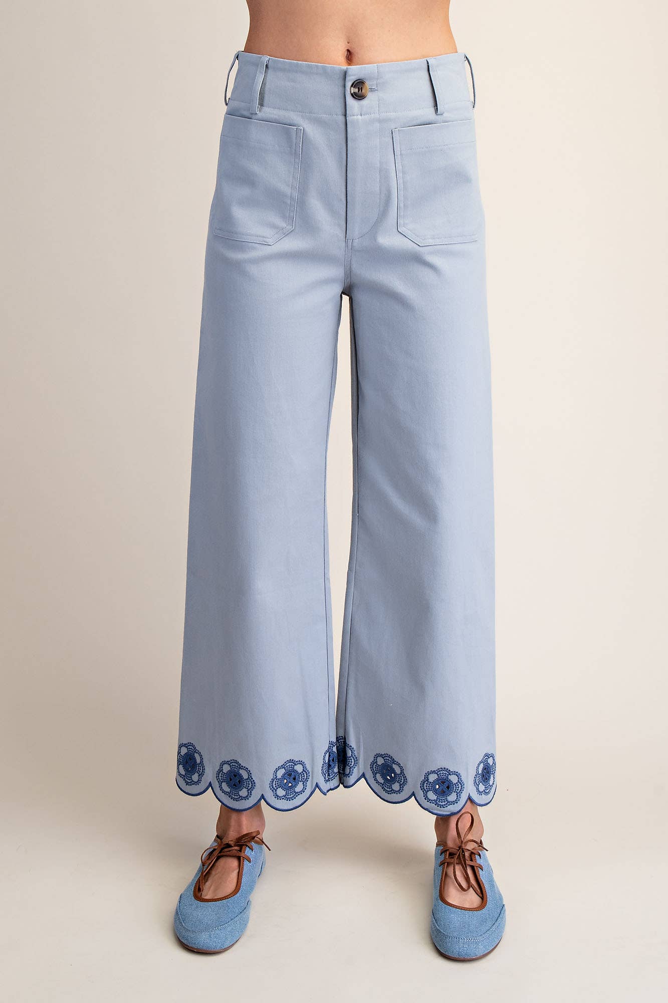 Colette Scallop-Hem Wide-Leg Pants: Blue