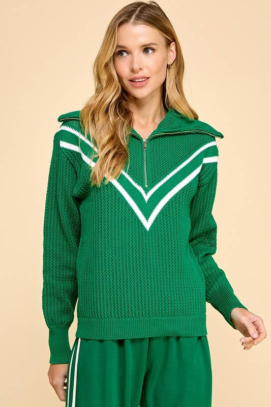 CW2560-Chevron Shaped Knit Sweater: Red / S