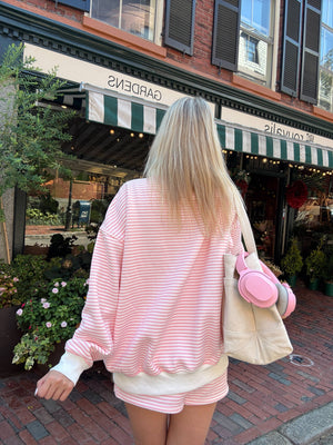 Light Pink and White Big Striped Mockneck Sweatshirt: Pink/White Big Stripes