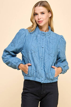 CJ6595-Denim Quilted Side Pockets Jacket: DENIM BLUE / S