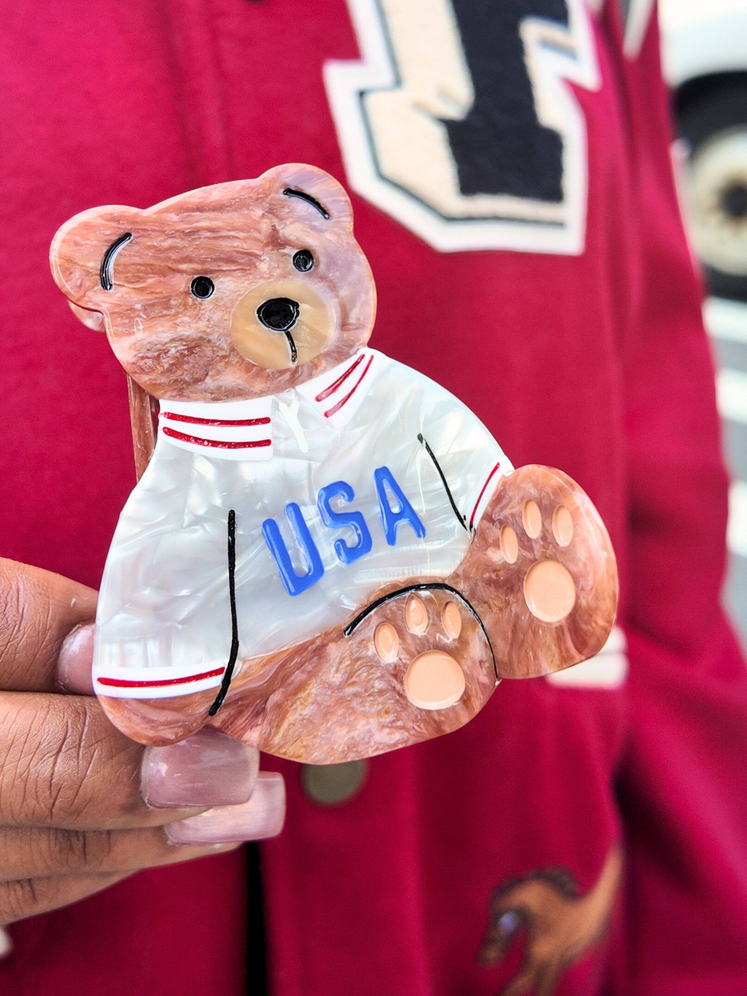Hand-painted USA Teddy Claw Hair Clip | Eco-Friendly