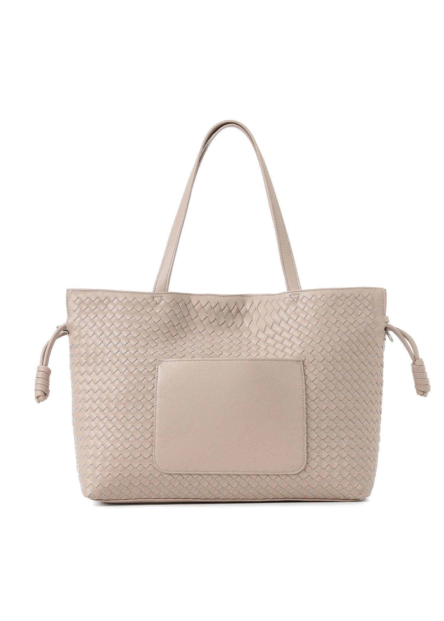 Cinched Woven Leather Vegan Tote Bag -Reese Fawn