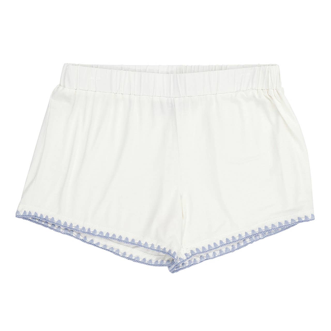 Short Bamboo PJ Set - White + Spa Blue Whip Stitch: 93% Bamboo/ 7% Spandex / Large