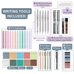 Bible Journaling Set – Gel Pens, Highlighters, Sticky Notes, Stickers & Pencil Case Options: Purple / Set 2