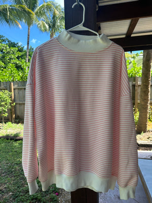 Light Pink and White Big Striped Mockneck Sweatshirt: Pink/White Big Stripes